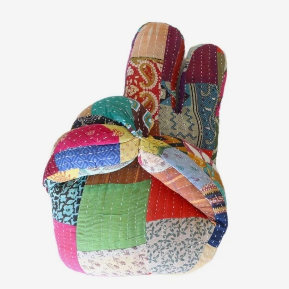 🍄NEW Peace Hand Kantha Pillow